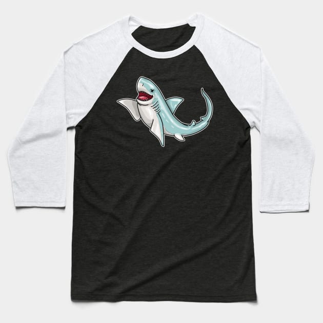 Shark Great White Waving Baseball T-Shirt by bigraydesigns